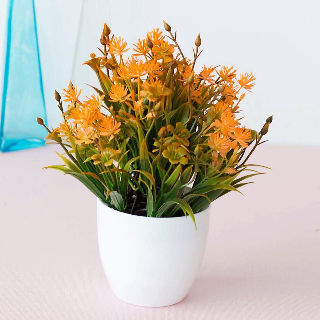 NFS611 Bunga plastik / pajangan bunga Artificial / motif Rose  Vas Bulat-4