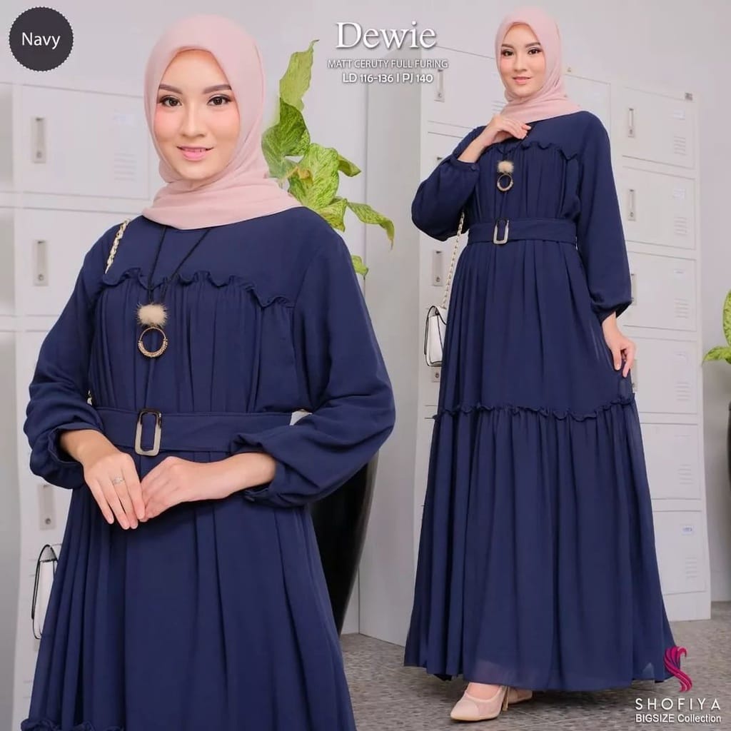 Dewie Dress Gamis Ceruty Babydoll Full Furing Baju Kondangan Wanita Gaun Pesta Muslimah Gamis Jumbo Baju Wanita Kekinian