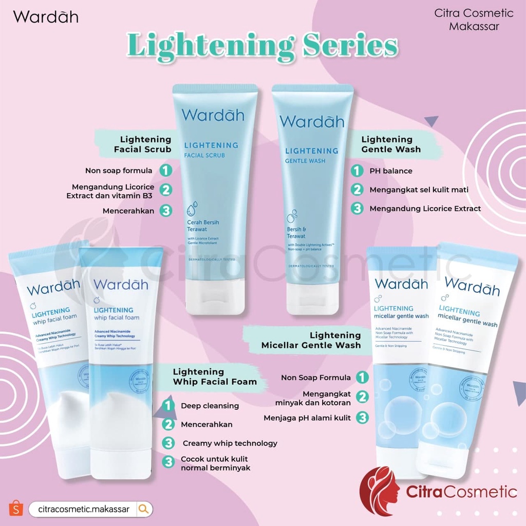 Wardah Lightening Series 125ML  | Day | Night Cream Face Serum Wash Foam Mask Scrub Toner Milk Cleanser Gentle Wash Micellar