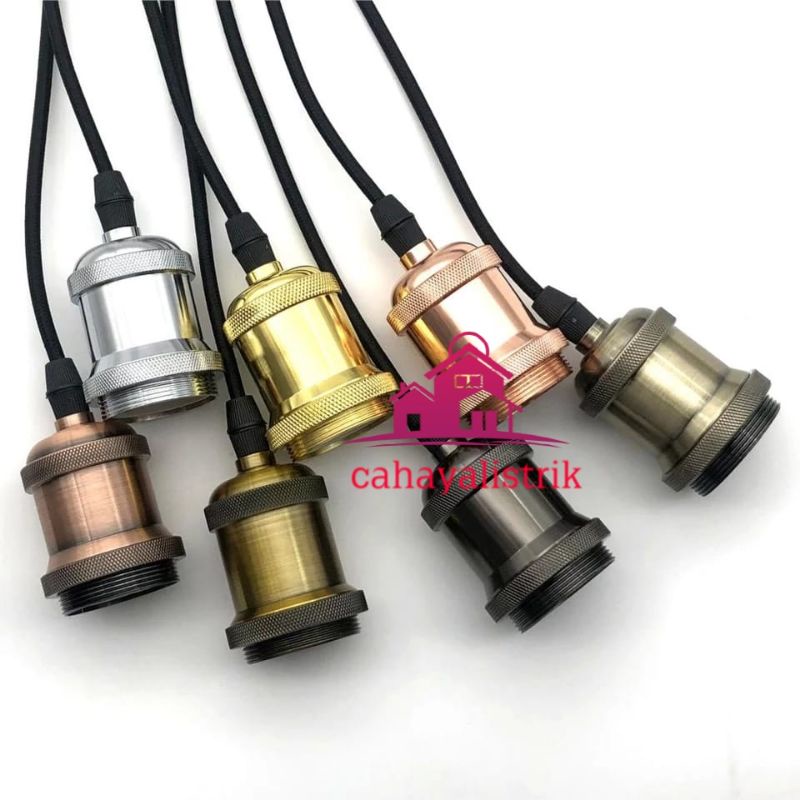 FITING LAMPU GANTUNG E27 ALUMINIUM + KOP KABEL TANPA EDISON FILAMENT