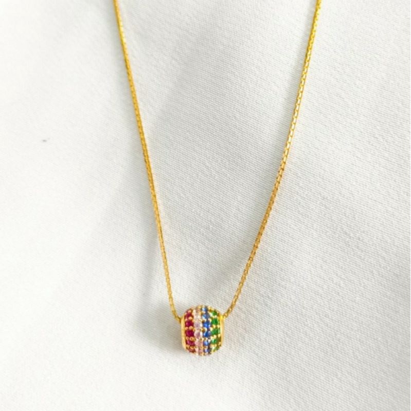 Kalung Liontin model bola permata full color cantik lucu Emas asli
