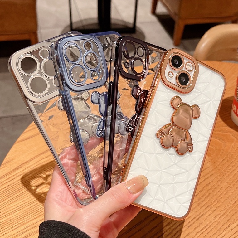 Soft Case Hp Gambar Beruang Transparan Tahan Goncangan Untuk iPhone 13 / 12 / 11promax / XS MAX / XR / X / 7 / 8plus