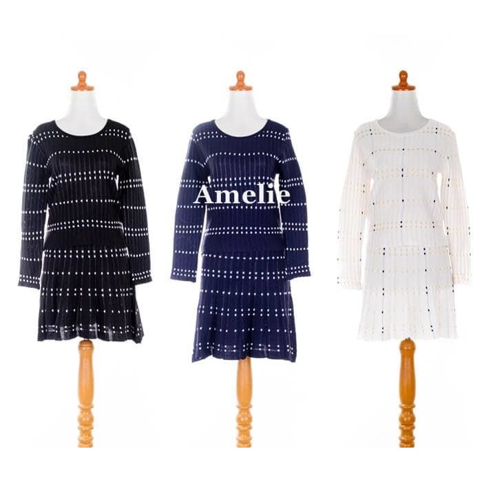 Mini Dress Rajut Knit Lengan Panjang Tunik Korea Import Hitam Putih