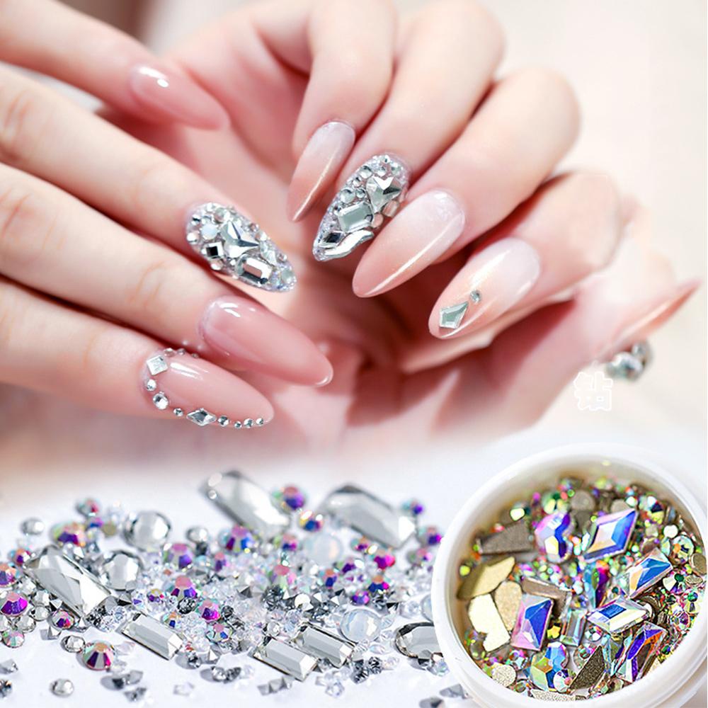 Agustina Kuku Berlian Buatan Warna-Warni DIY Manicure AB Flat-back DIY Nail Art Dekorasi Ukuran Campur Kristal Strass