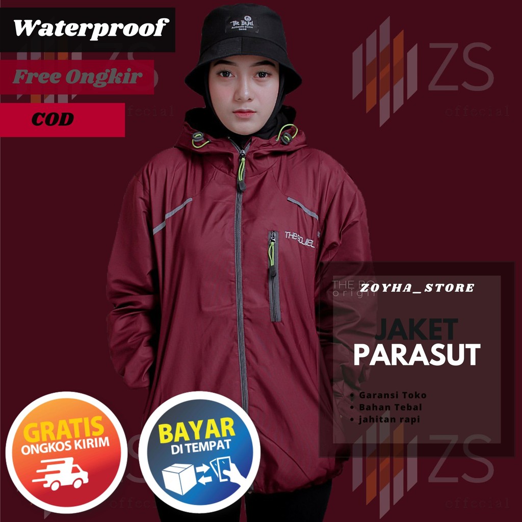 Jaket Parasut Pria Waterproof Jacket Parasit Outdoor Gunung Unisex Anti Air Dan Angin Original