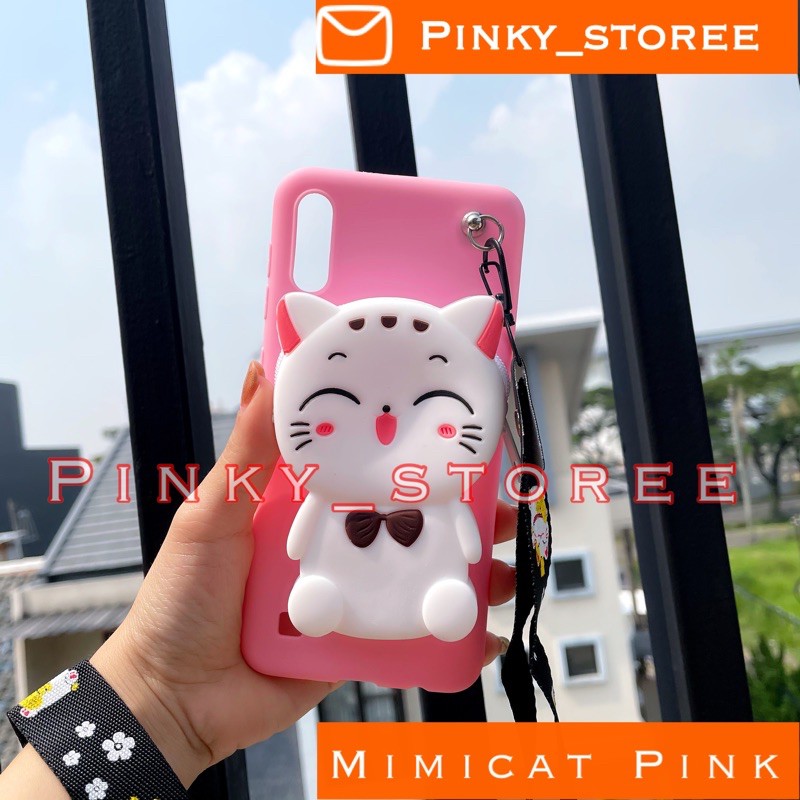 OPPO A54 A16 A15 A15S A53 A33 A92 A52 A11K A12 A7 A5S/ CASE KARAKTER DOMPET KOIN + TALI GANTUNGAN-Mimicat Pink