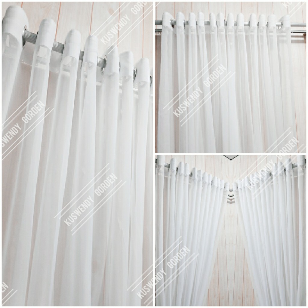 Gorden Vitrase Smokring 200 x 250 - 300 cm Tinggi 3 meter Hordeng Putih Polos Jendela Pintu Tirai Minimalis