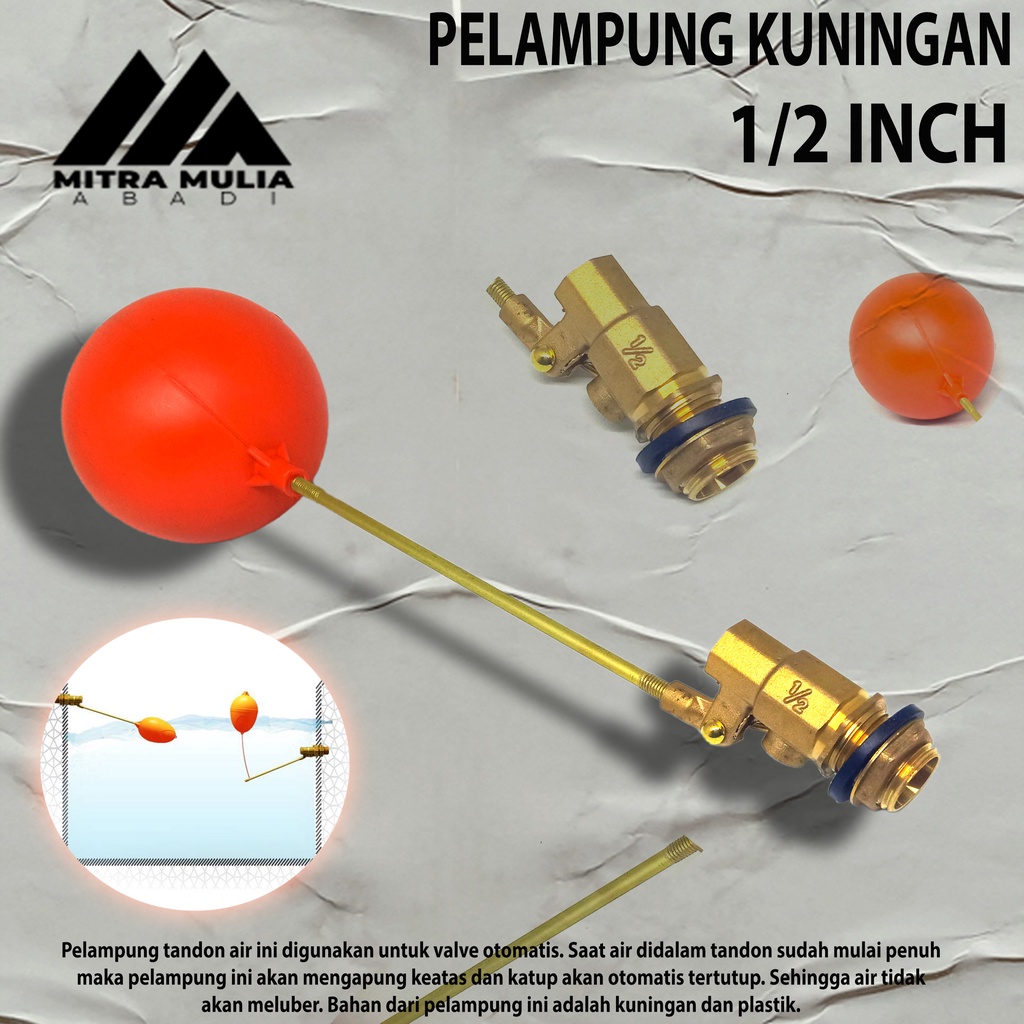 Pelampung Tangki Air 1/2 Inci Kuningan Floating Valve Toren Otomatis