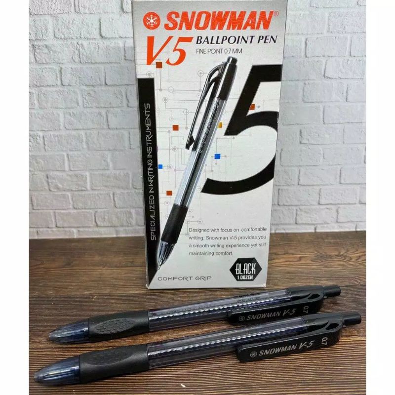  Pulpen Snowman  V5 0 7mm tinta hitam 12 pcs Shopee 