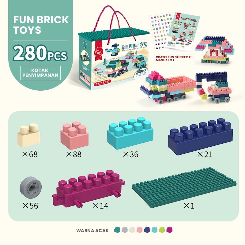 Bricks Susun Balok Mainan Anak DIY 280 Pcs - Mainan Edukasi Anak Balok Susun