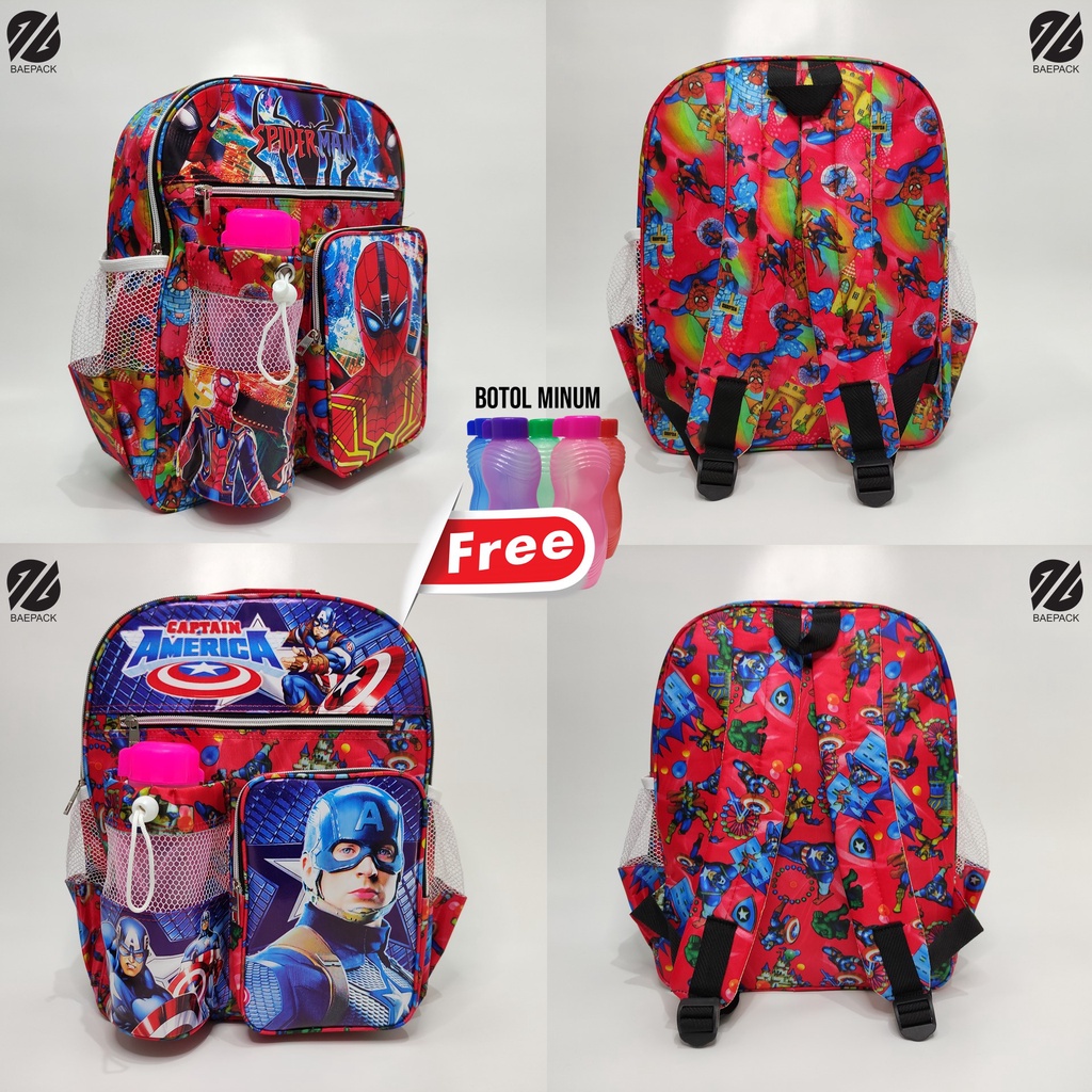 Tas Anak Laki-laki dan Dewasa ransel sekolah karakter Spiderman dan Captain America / tas anak SD / Original Baepack