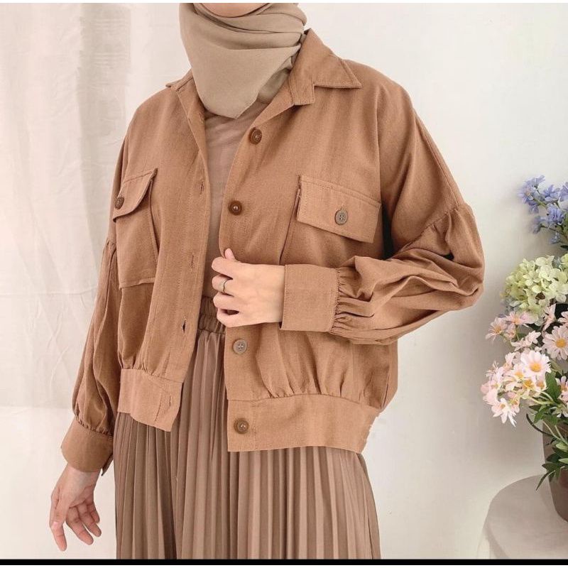 Busan Jaket Wanita Korean Style Oversize Saku Depan - Jaket Oversize Crop Outer-Coksu