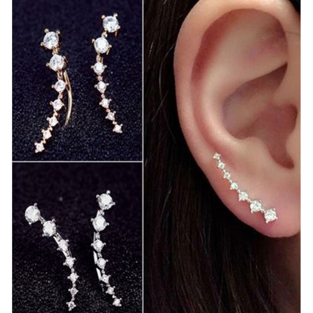 Anting Korea Earrings Perak/Emas Cabang / Bunga / Jumbai / Berlian Murah Giwang Anting Tindik Perhiasan-4