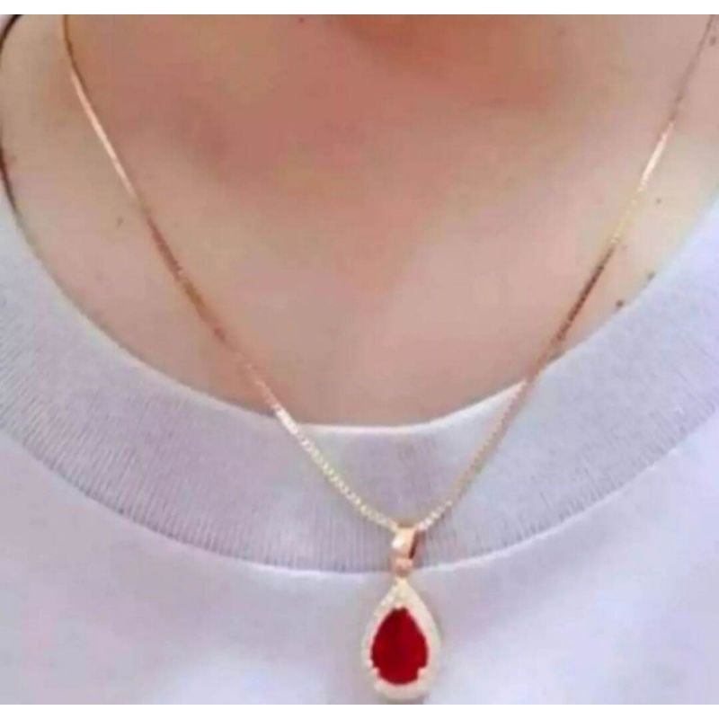 kalung free liontin batu merah rosegold fashion wanita titanium original anti luntur