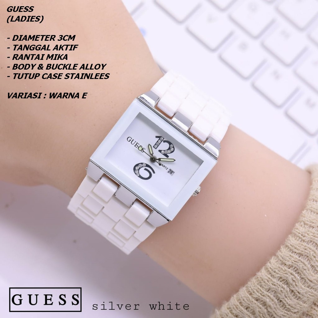 JAM TANGAN WANITA GUESS RANTAI MIKA BODY SEGI TANGGAL AKTIF