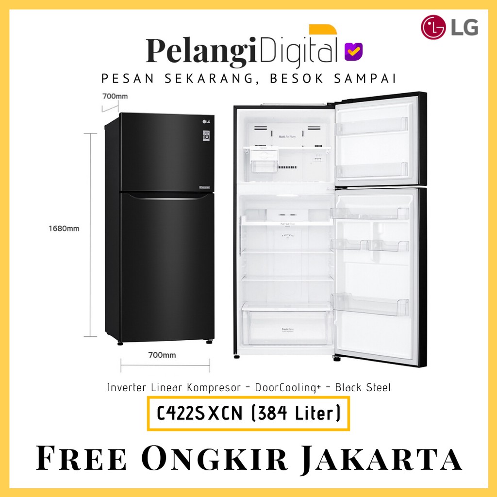 LG Kulkas 2 Pintu  / Lemari Es Dua Pintu Inverter Linear Hitam - 384 L - GN-C422SXCN