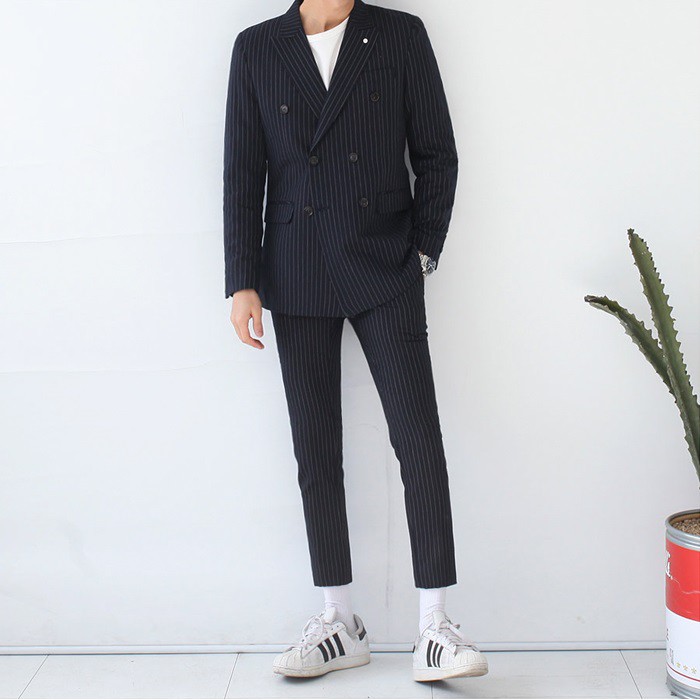 blazer pria import motif garis garis 1 set MF0001