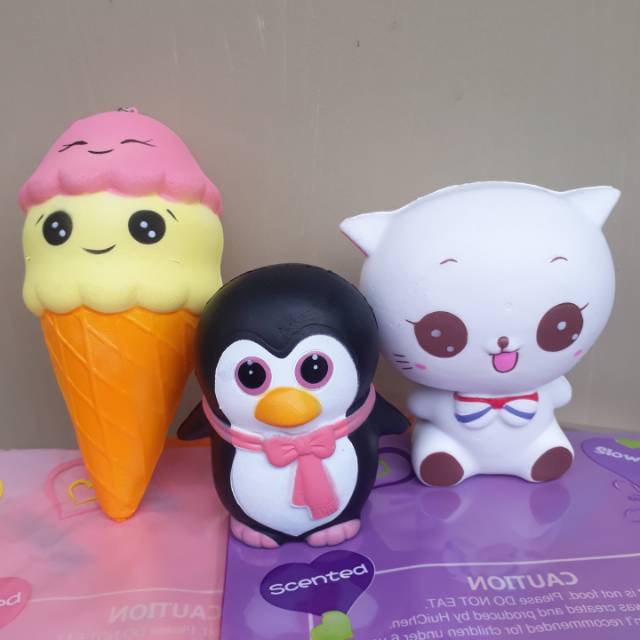 Squishy paket 3 sheep cat kitty donut donat ice cream deer bear panda cake princess pinguin