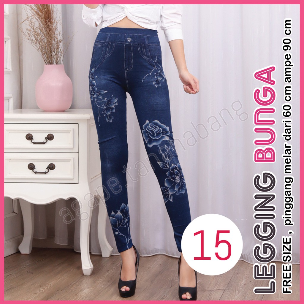 legging Jeans Bunga #15 / Legging Bunga Wanita