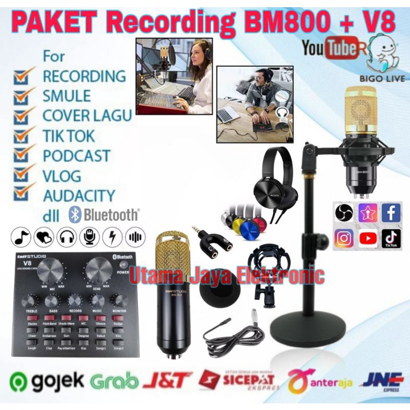 Paket Mic BM800 Soundcard Soundcard V8 Stand Meja Home Recording