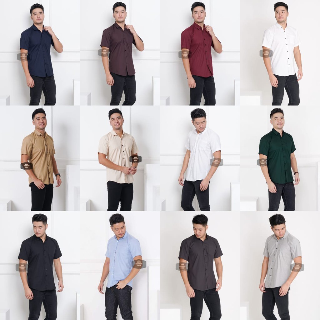 Kemeja Polos Lengan Pendek Pria Aneka Warna Ready Sampai Ukuran JUMBO BIG SIZE XXL XXXL Casual