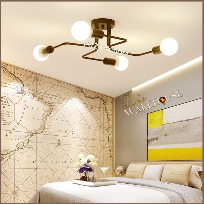 Lampu plafon ceiling MODERN BLACK IRON 4 ARMS ceiling lamp