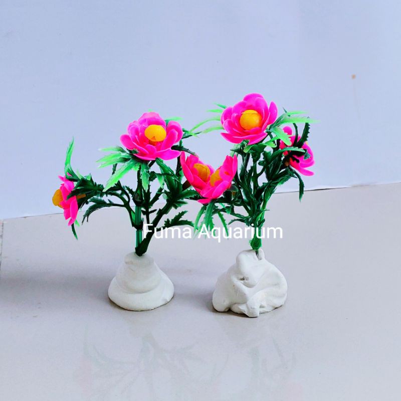 Tanaman Plastik Bunga Plastik Hiasan Akuarium 10cm Bunga mekar harga per 1 pcs