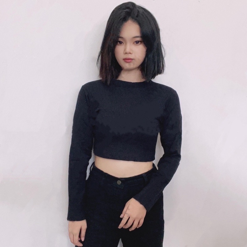 WFS88 Baju Crop Wanita Lengan Panjang / Longsleeve CIEL Crop Top RIB / Baju Santai Wanita