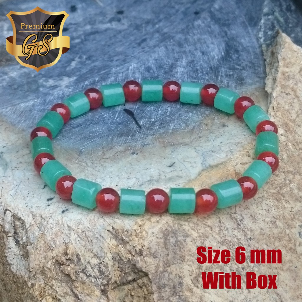 Gelang Natural Giok Hijau Kombinasi Giok Merah With Box