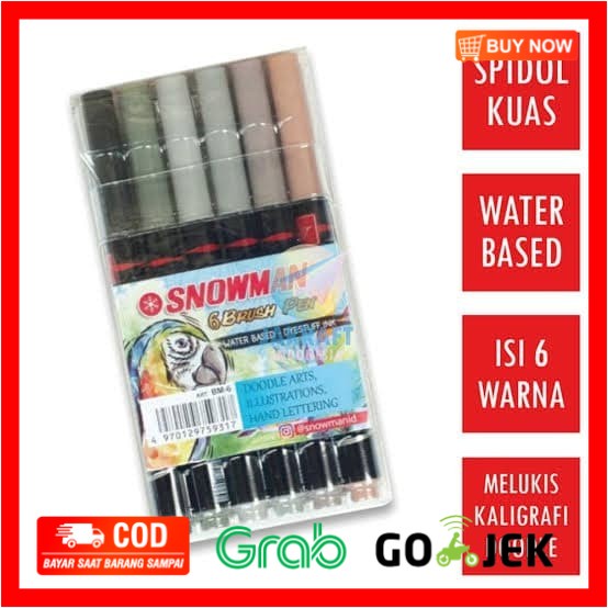 

(BISA COD) SNOWMAN BM 6 SET 6 WARNA BRUSH PEN BRUSHPEN