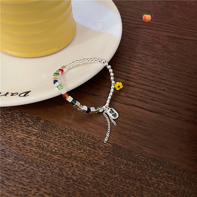 Gelang Tangan Alloy Aksen Manik-Manik Bunga Warna-Warni Untuk Wanita