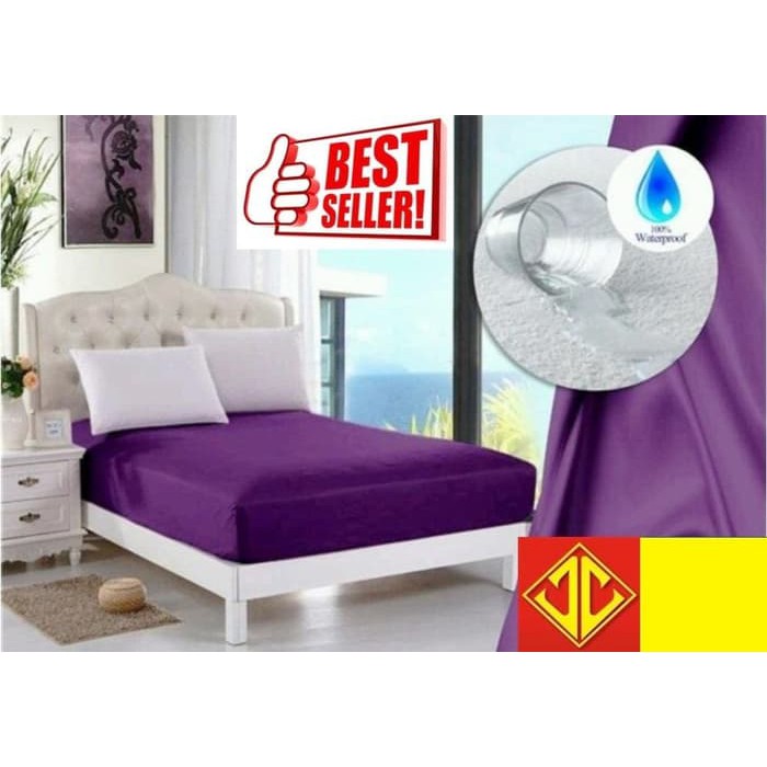 NEW Sprei Waterproof Polos Ungu 180x200x35