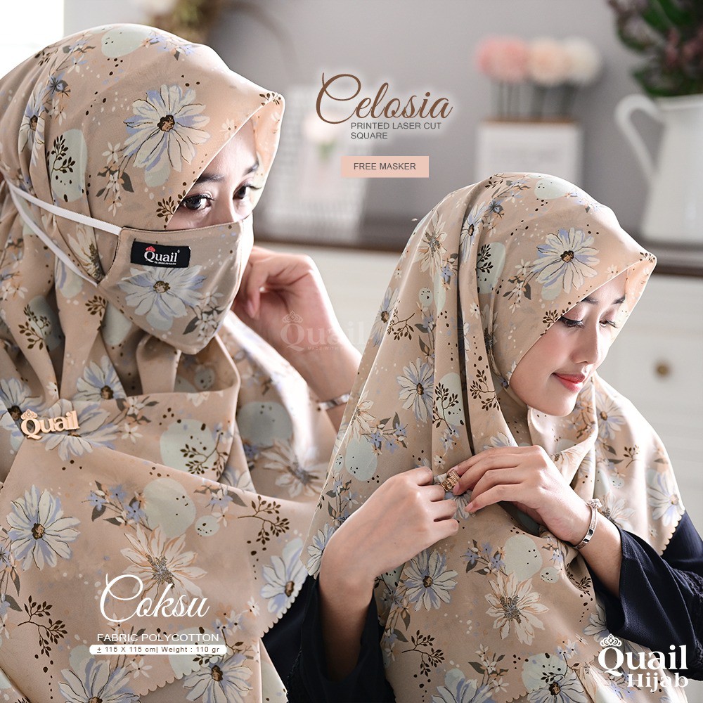 CELOSIA SQUARE jilbab Segi empat motif Quail Hijab