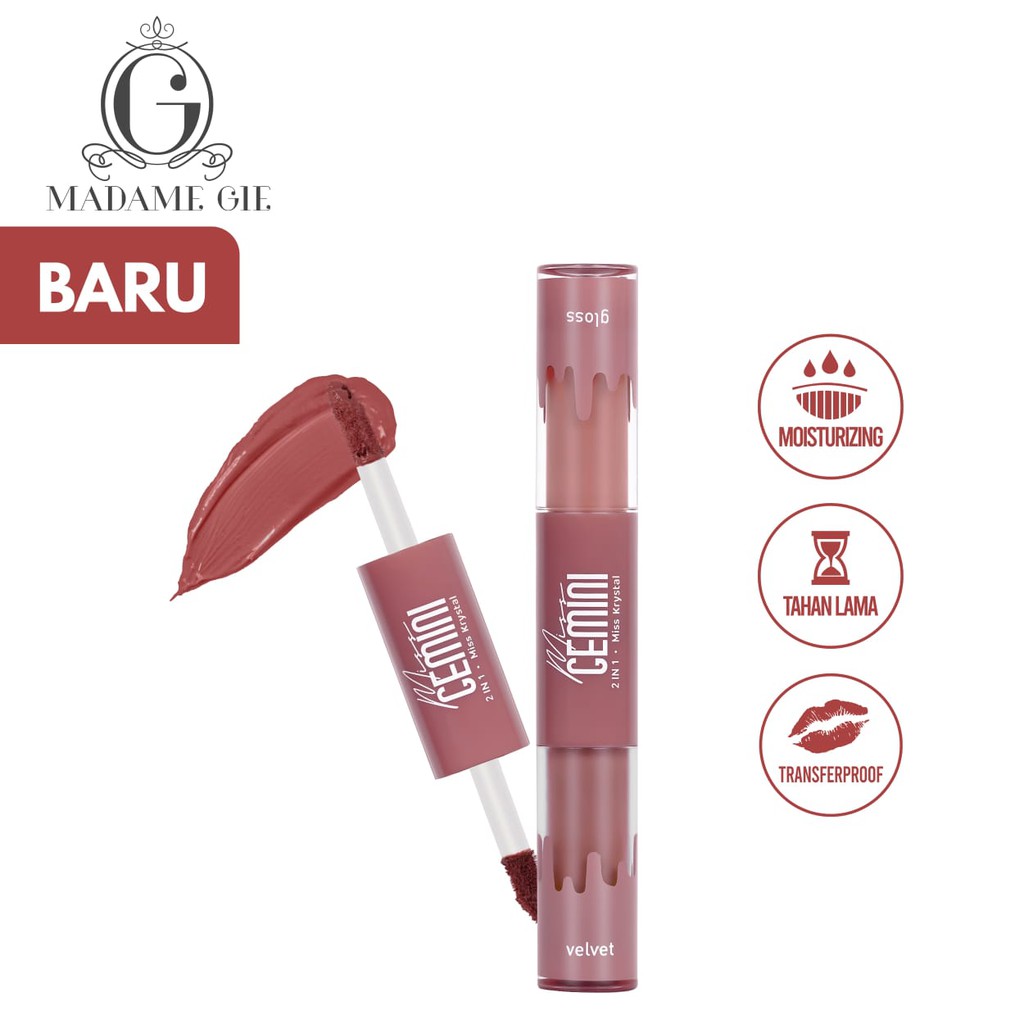 MADAME GIE MISS GEMINI 2IN1 LIP STICK LIP GLOSS &amp; LIP VELVET GISEL