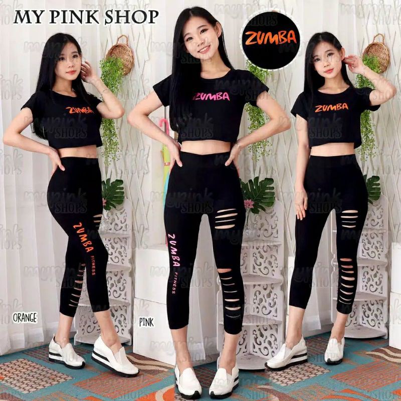 SETELAN BAJU SENAM ZUMBA BAJU CROP CELANA SOBEK FIT XL