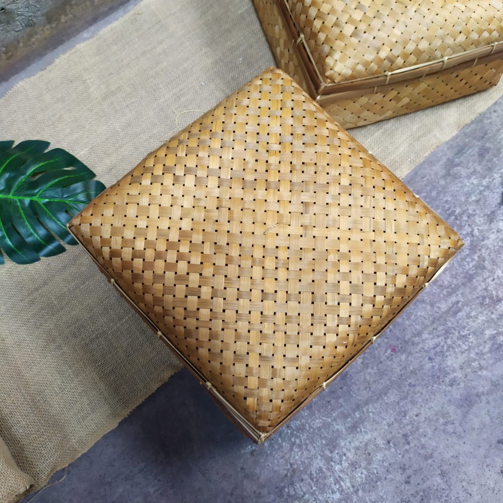 Sokase L 30x30x12 Hampers Kotak Anyaman Bambu Kotak Seserahan Organizer Box Penyimpanan Serbaguna