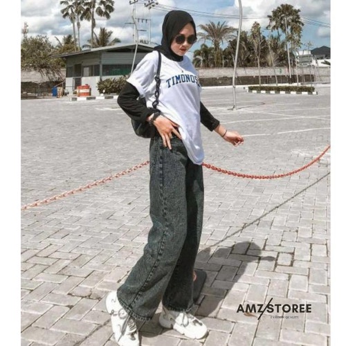 Celana Jeans Boyfriend Wanita Model Kulot Snow Acid// CELANA KULOT SNOW BLACK AND SNOW BLUE ESTORIA