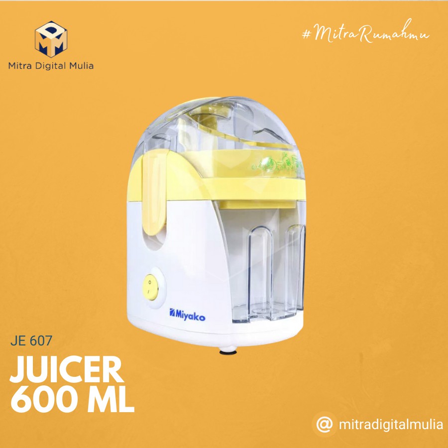 Miyako JE607 Juicer Pengejus Buah dan Sayuran 0.6 Liter Pisau Stainless Steel Anti Karat Wadah Plast