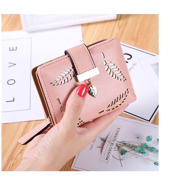 Khatinstore Dompet Uang Pendek Motif Daun Tembus / Dompet Wanita Import Remaja Kekinian Terbaru 2022 / 174