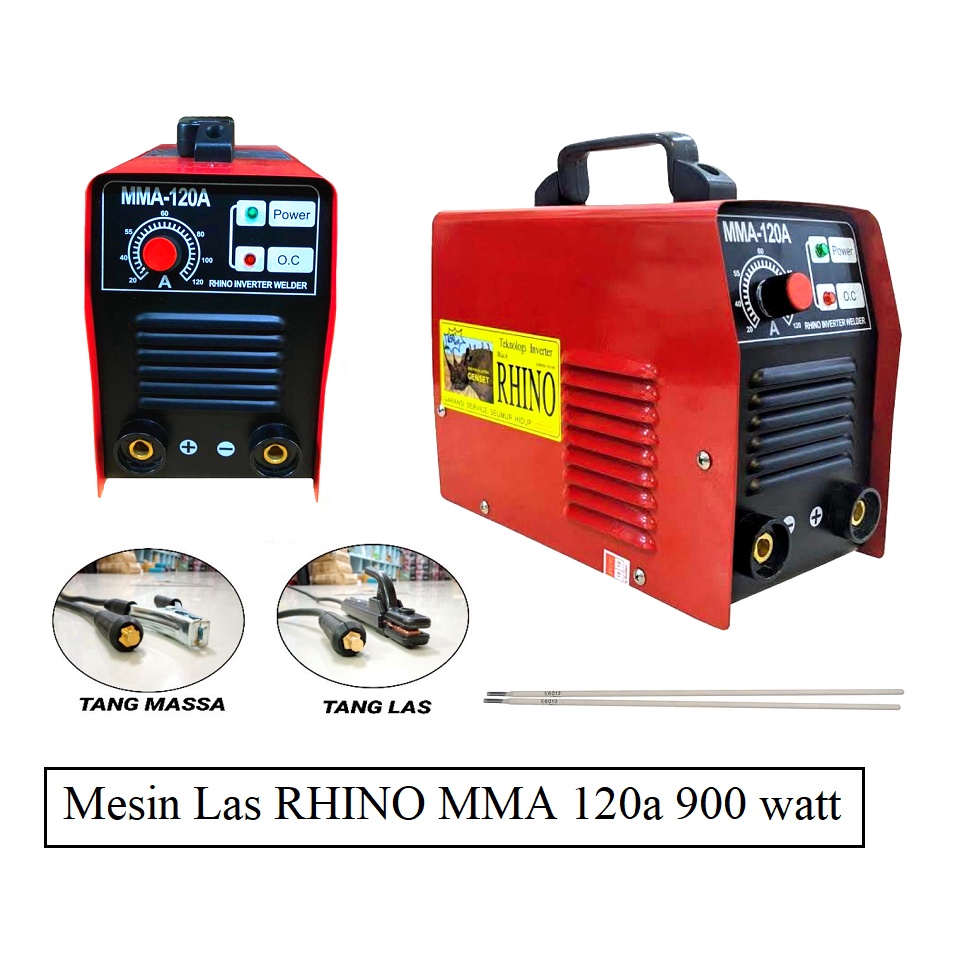 RHINO Mesin Las Listrik 900watt 900 Watt MERAH Trafo Las Inverter 120A 900W Travo Las 900Watt Watt / Travo Las Inverter Merah MMA 120A