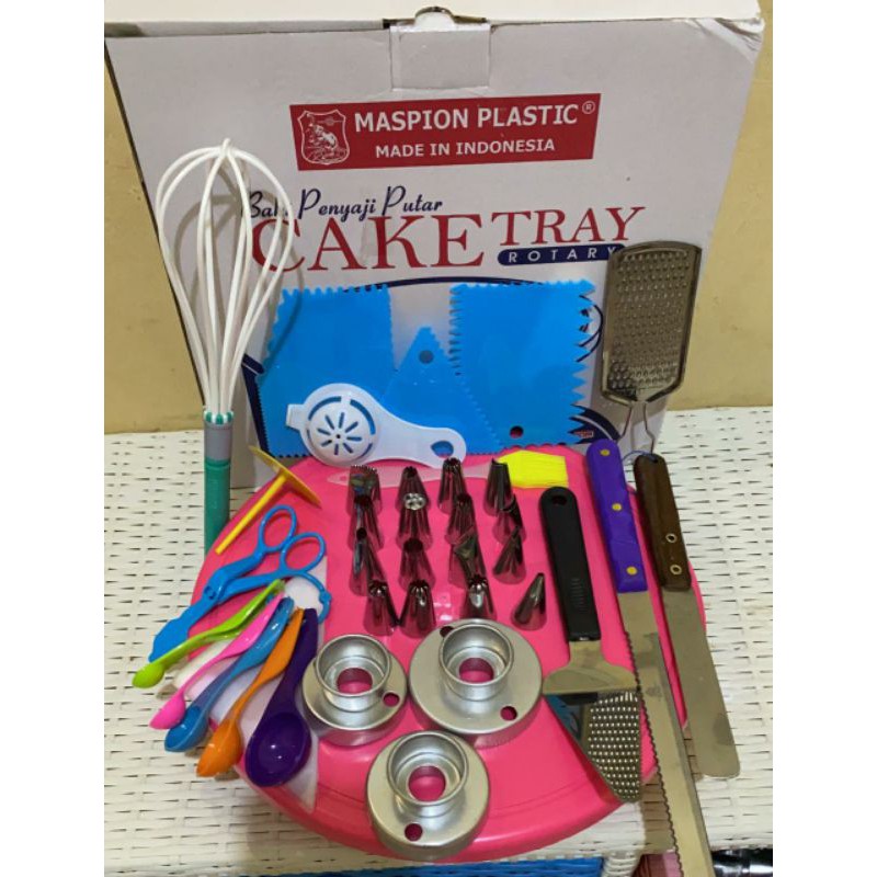paket lengkap dekor kue tart kue ulang tahun murah meja putar spuit alat hias kue