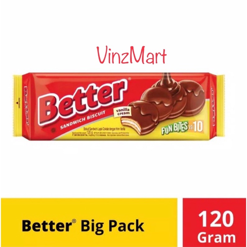 

Better Fun Bites Isi 10 Sandwich Biscuit Biskuit Coklat Vanilla Big Pack 120gram 120 gram