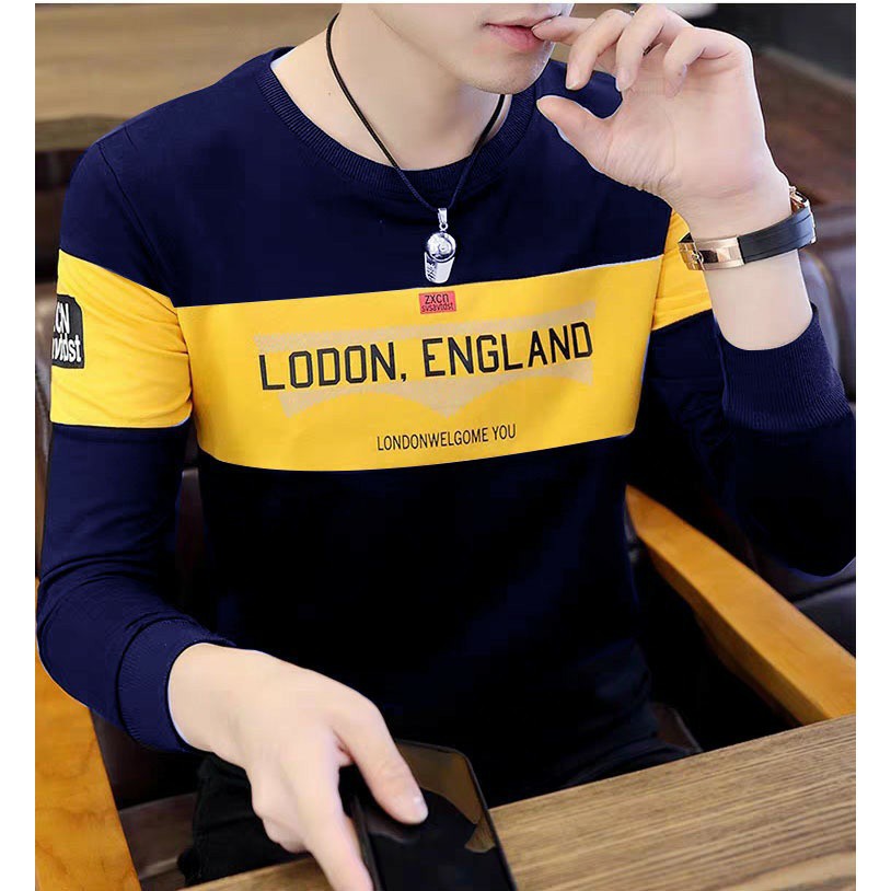 KAOS PRIA LENGAN PANJANG LODON ENGLAND BAJU PRIA LENGAN PANJANG BAHAN BABYTERRY SIZE M-L-XL