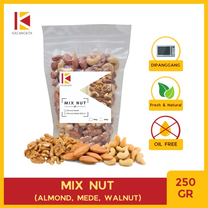 

MIX NUT 250gr Roasted Kacang Almond Mede Walnut Panggang