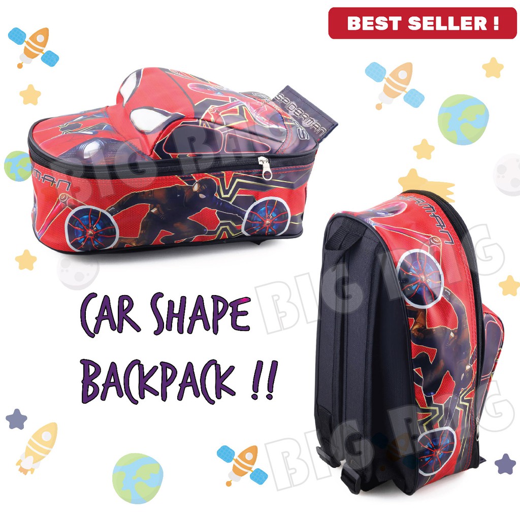 Tas Ransel Anak Laki Laki Karakter - SPIDERMAN - Bentuk Mobil - Tas Ransel Sekolah Anak TK Tas Mobil