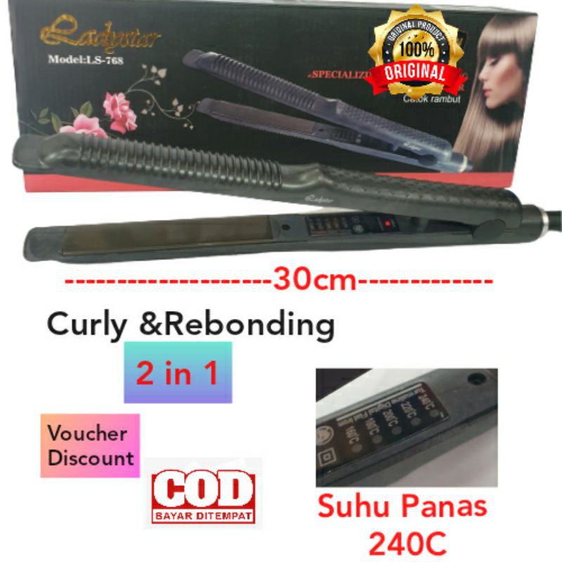 Catok rambut ladystar Ls-768 alat catok rambut suhu temperatur bisa catok 2in1untuk curly dan lurus