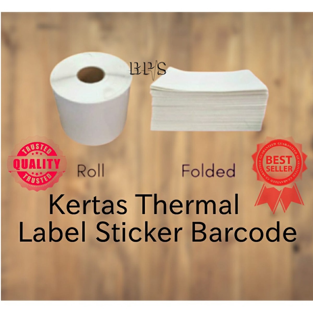 GROSIR Kertas Thermal Label Sticker Barcode 100x150 ROLL 350pcs LIPAT 500lbr ukuran A6/Stiker Termal Tanpa Ribbon