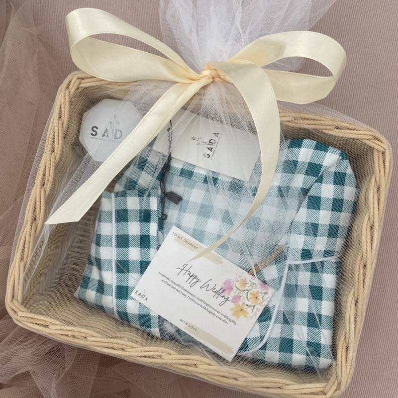 Rotan Gift Set Piyama Katun + Lilin Aromaterapi Hampers Kado Wedding Wisuda Baju Tidur Wanita