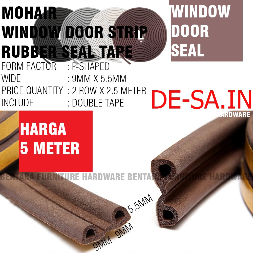 5 METER Moher Window Door Seal Strip Mohair Karet  Double Tape Self Adhesive Celah Pintu Jendela EPDM FOAM RUBBER