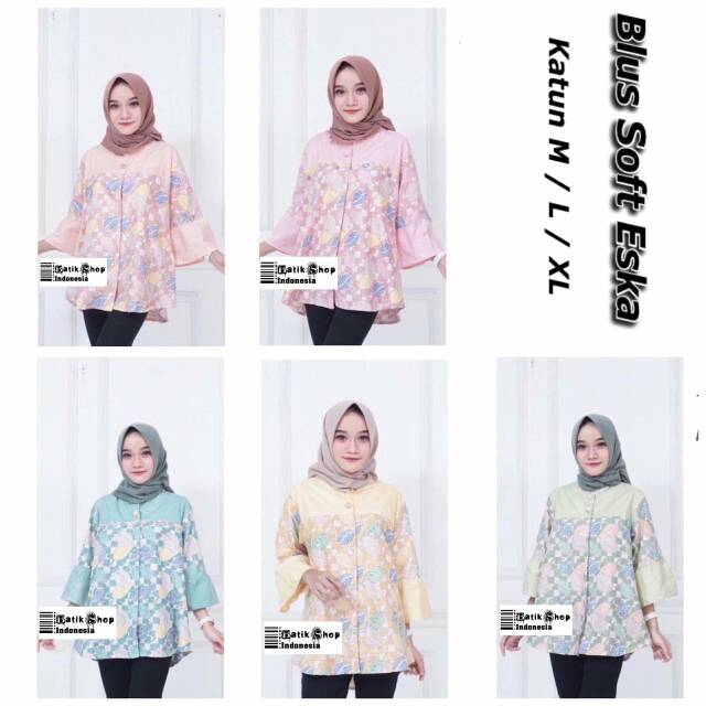 Blus Soft Eska Batik Kombinasi Warna Atasan Kerja Kantoran Blouse Kondangan Motif Parang